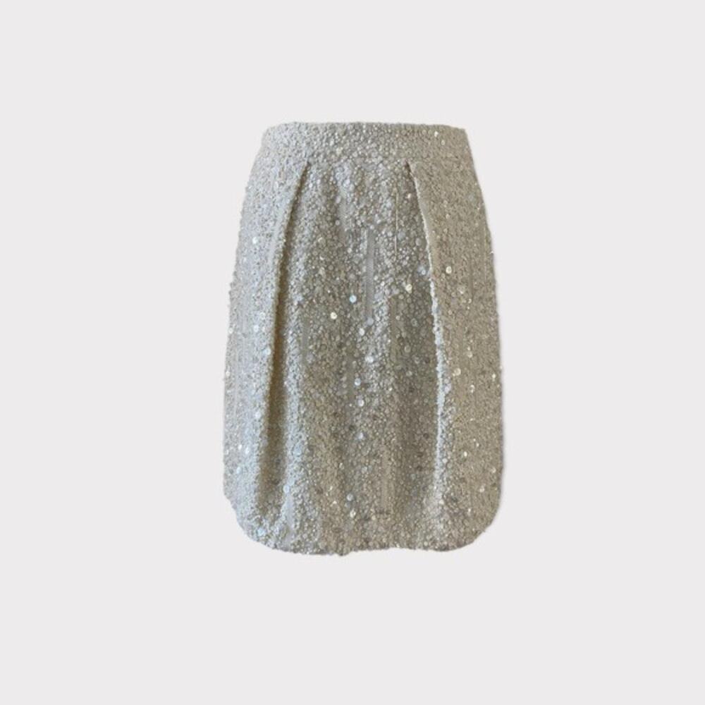 Ports 1961 cream heavily beaded‎ and sequin mini skirt